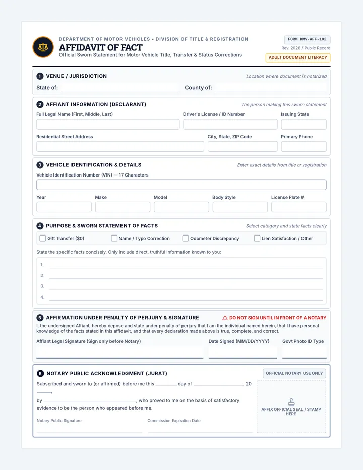 DMV Affidavit Template Document