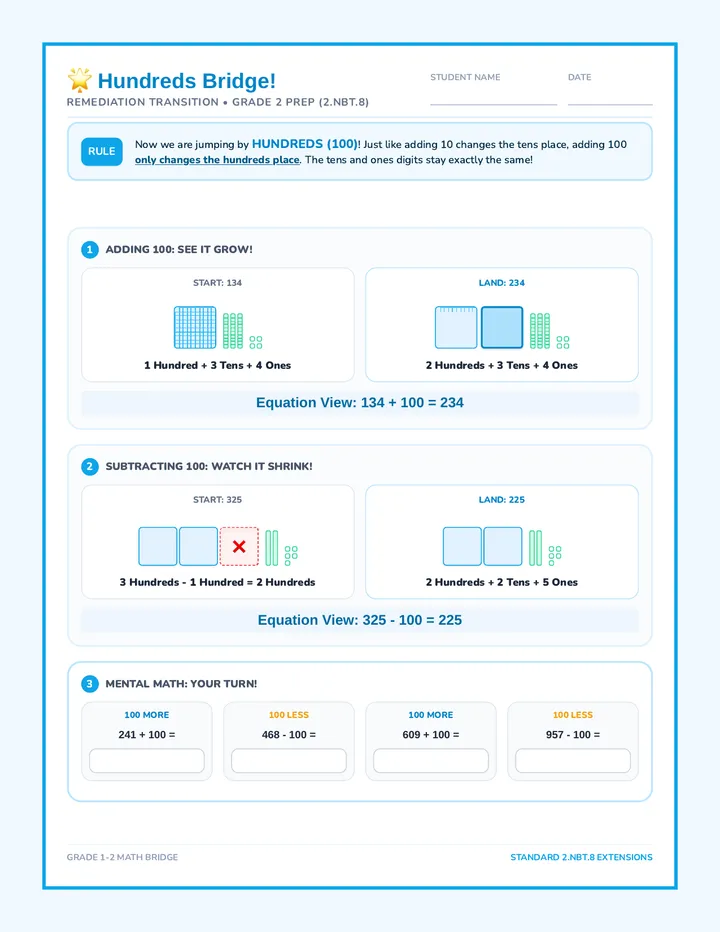 Lilypad Jumpers Hundreds Bridge Worksheet