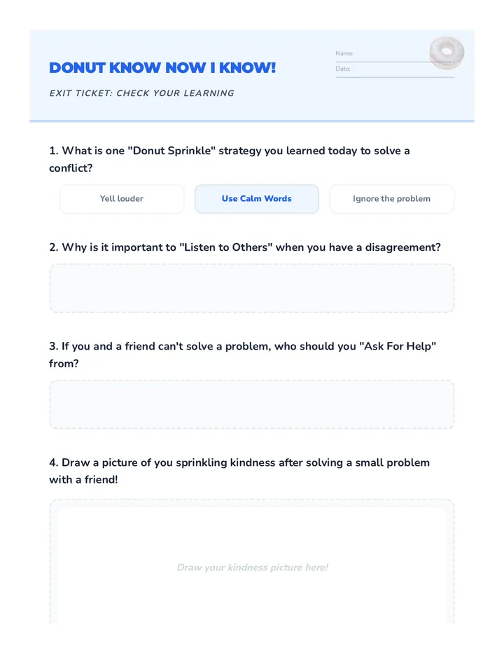 Donut Worry Cool Down Exit Ticket