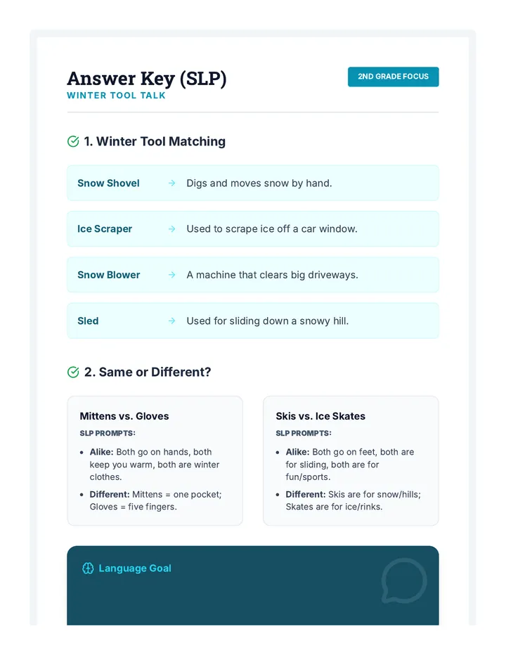 Winter Tool Answer Key