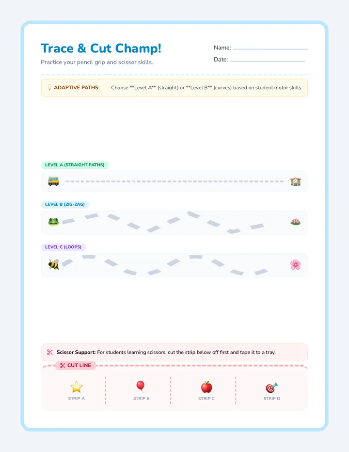 First Week Adapted Worksheets