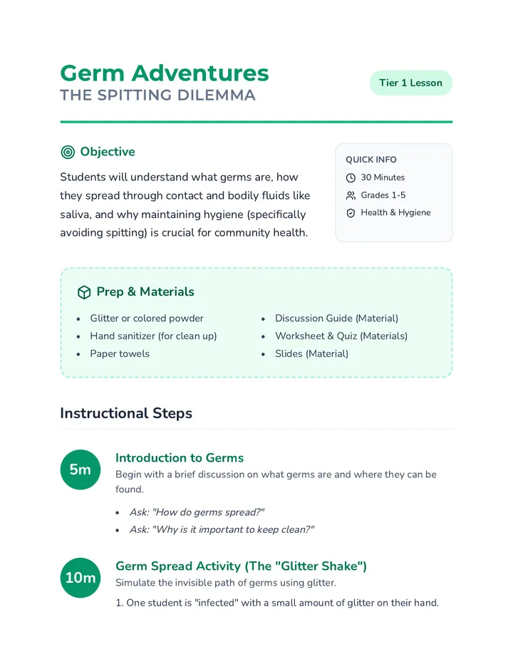 Germ Adventures Lesson Plan Teacher Guide