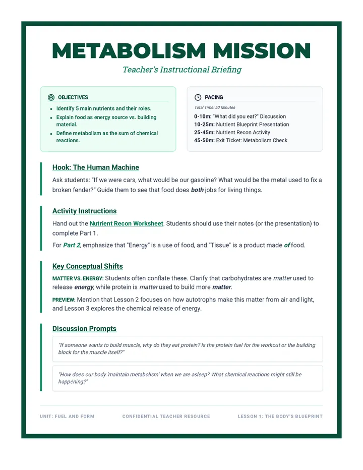 Metabolism Mission Guide