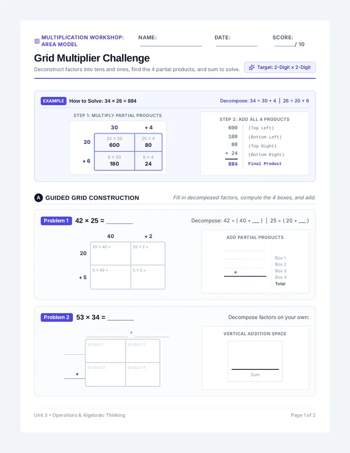 Grid Multiplier Worksheet