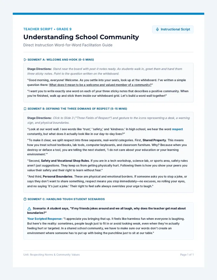 School Community Teacher Script