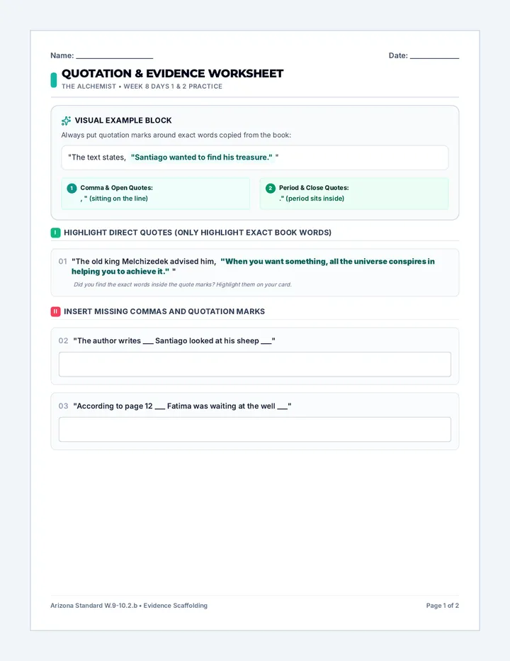 Alchemist Evidence Worksheet