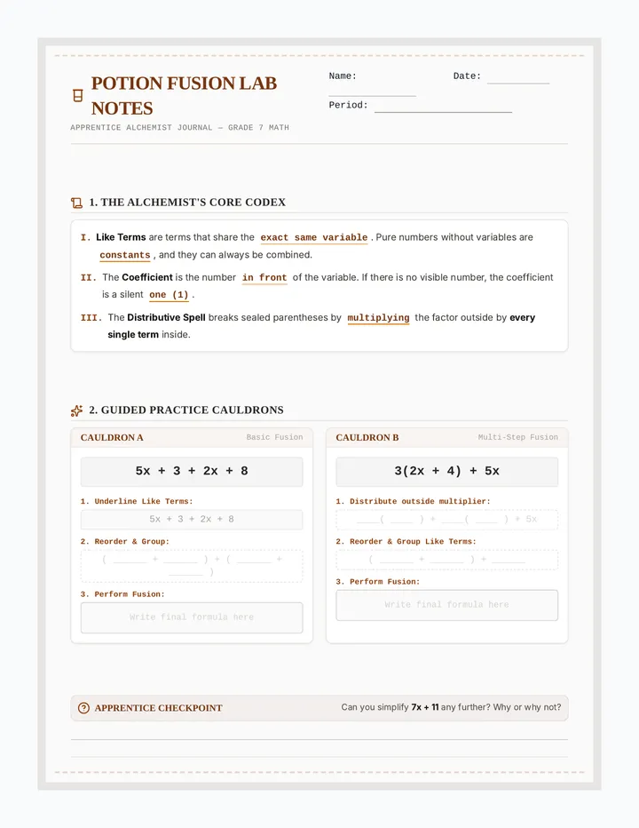 Potion Fusion Worksheet