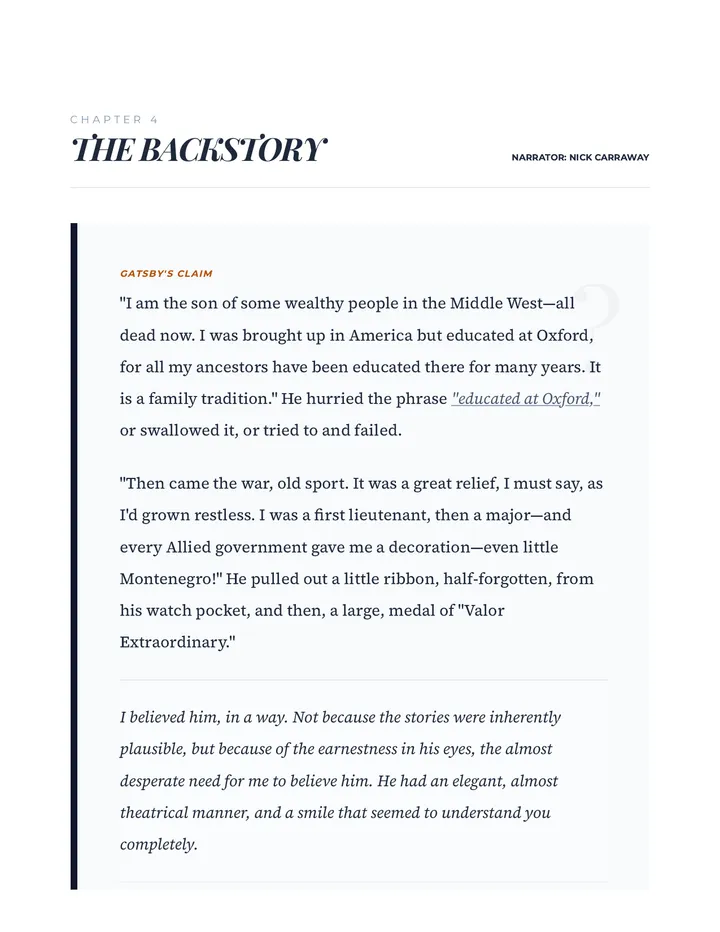 Chapter 4 Excerpt Gatsby's Backstory
