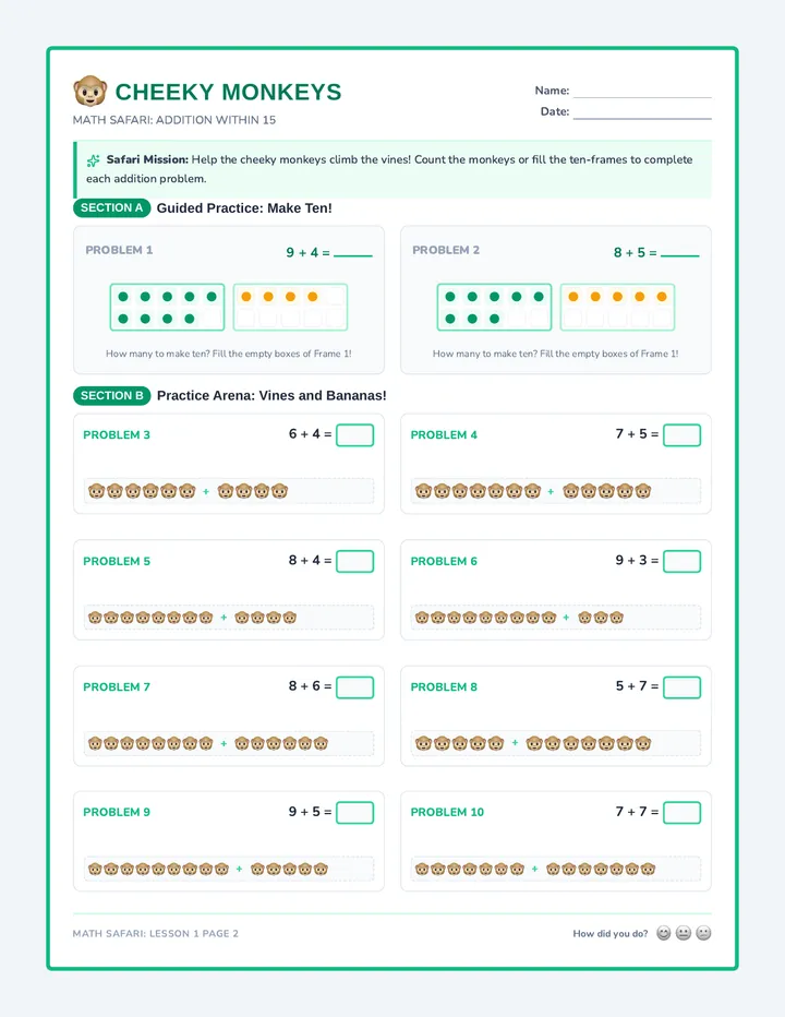Cheeky Monkeys Worksheet