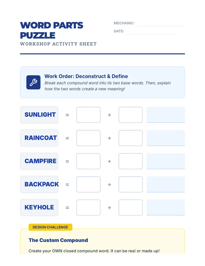 Word Parts Worksheet