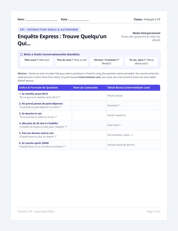 Enquete Express Speaking Activity