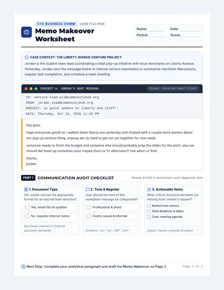 Memo Makeover Worksheet