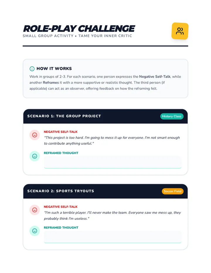 Inner Critic Role-Play Scenarios Activity