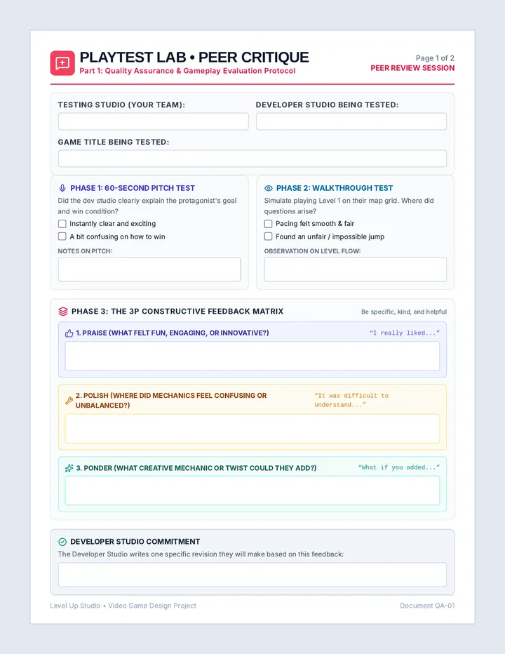Playtest Protocol Worksheet