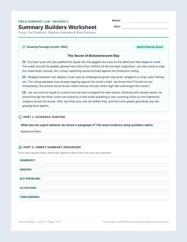 Summary Builders Worksheet