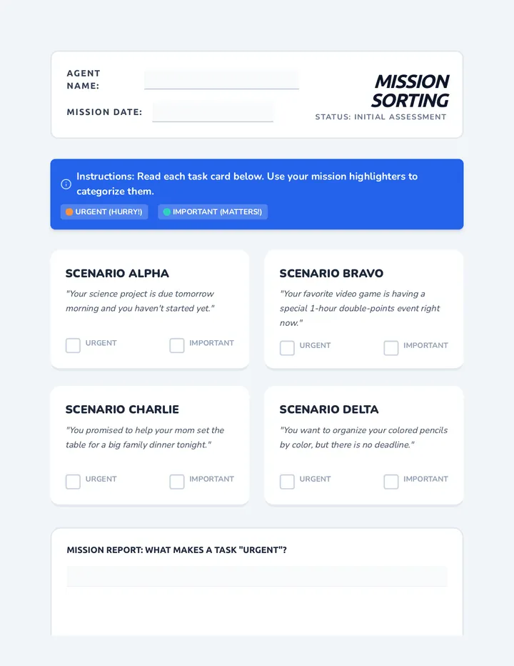 Mission Sorting Worksheet