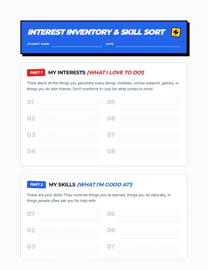 Interest Inventory & Skill Sort Activity