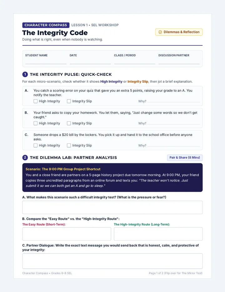 Integrity Dilemmas Worksheet