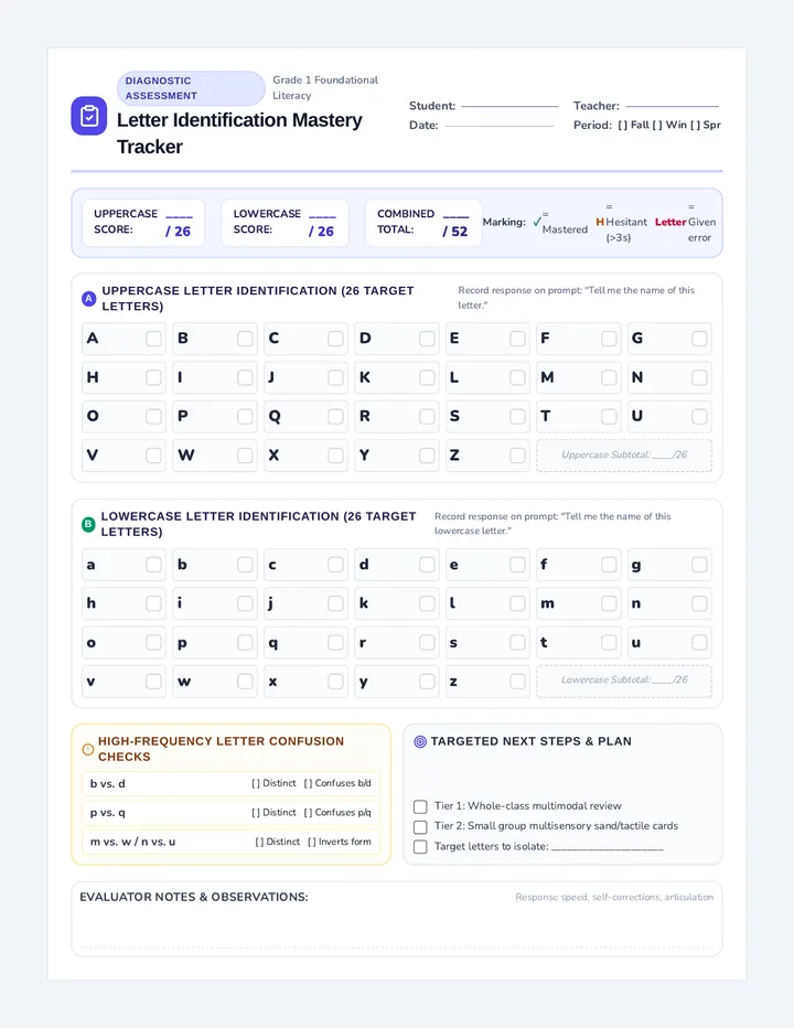 Letter Mastery Checklist