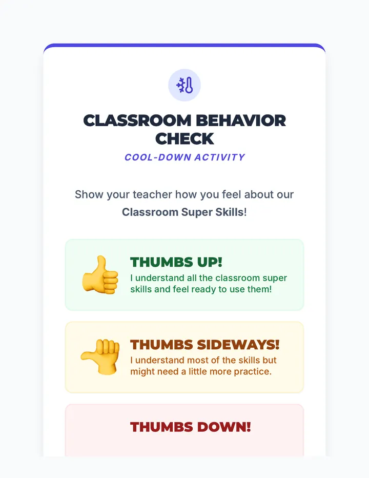 Classroom Behavior Check Cool-Down