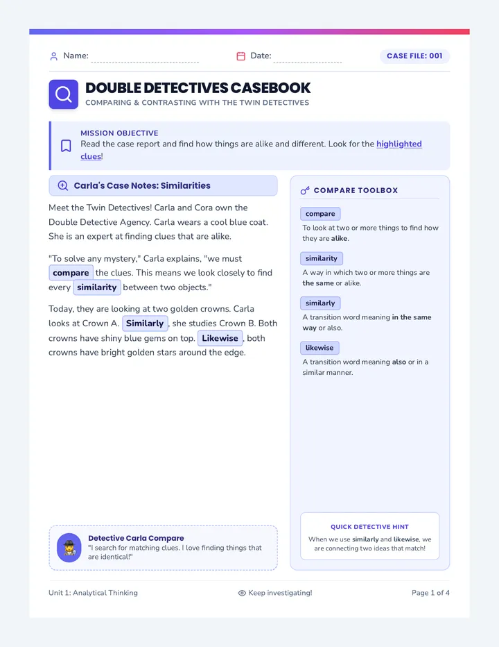 Double Detectives Casebook Worksheet
