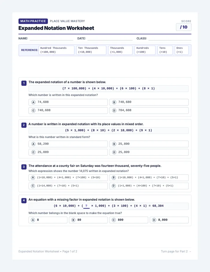 Expanded Notation Worksheet