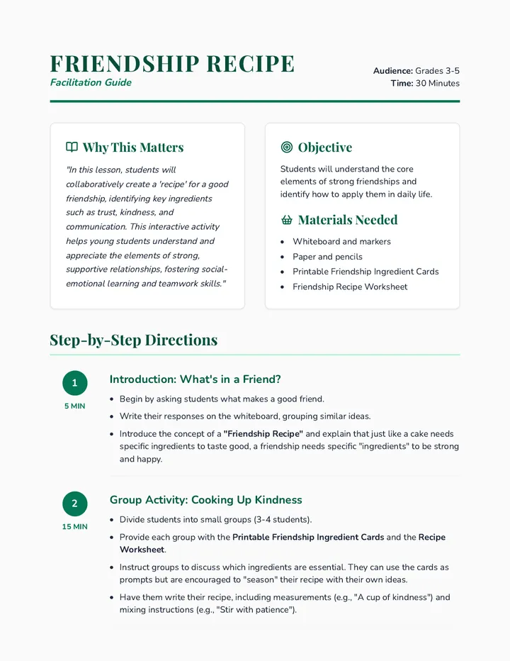 Friendship Recipe Facilitator Guide