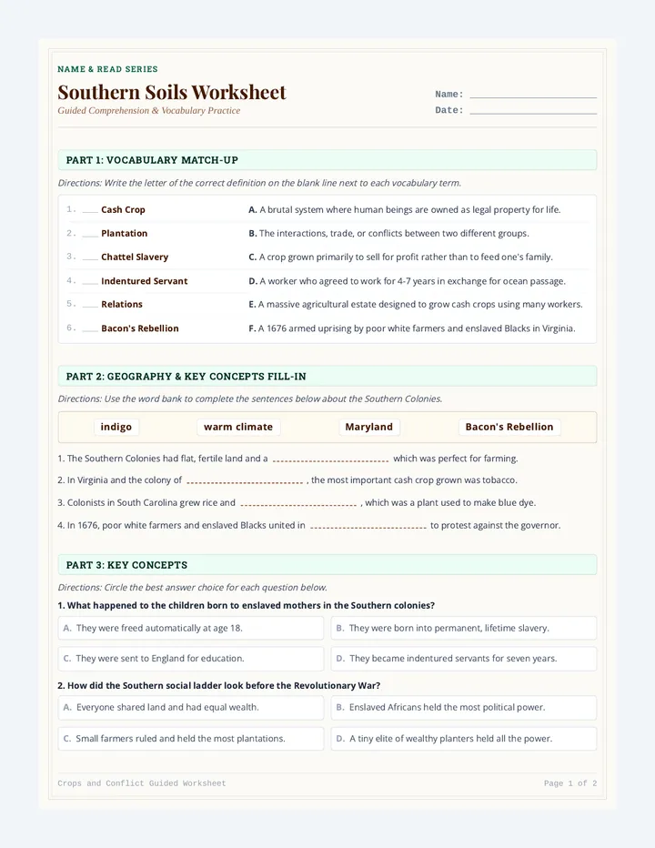 Southern Soils Guided Worksheet