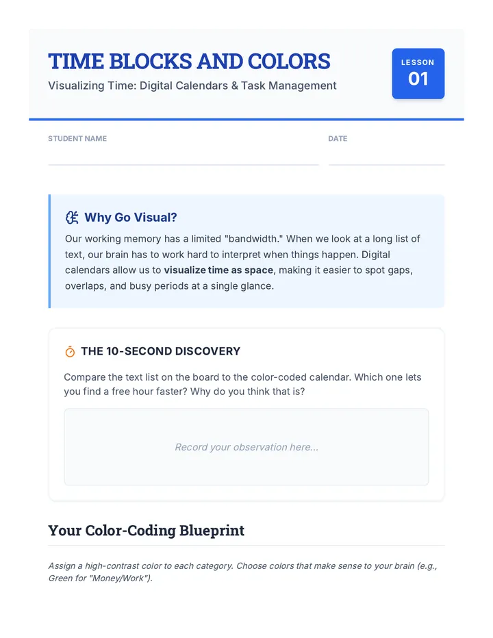 Calendar Color Coder Worksheet