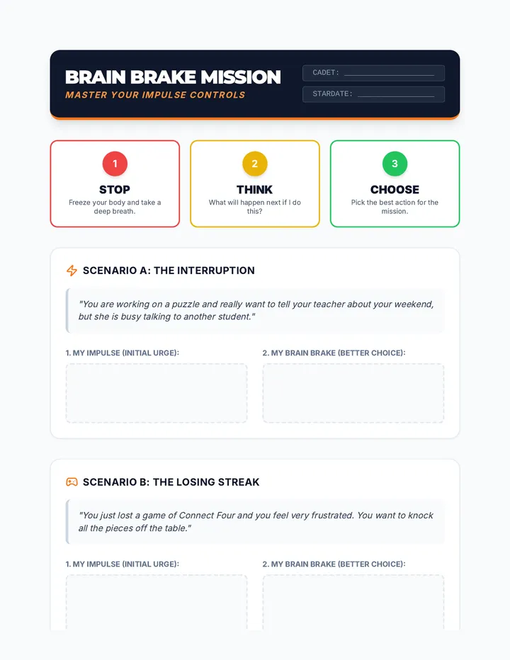 Brain Brake Mission Worksheet