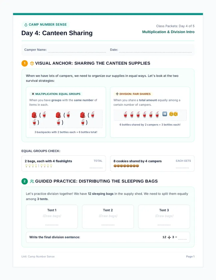 Canteen Sharing Worksheet