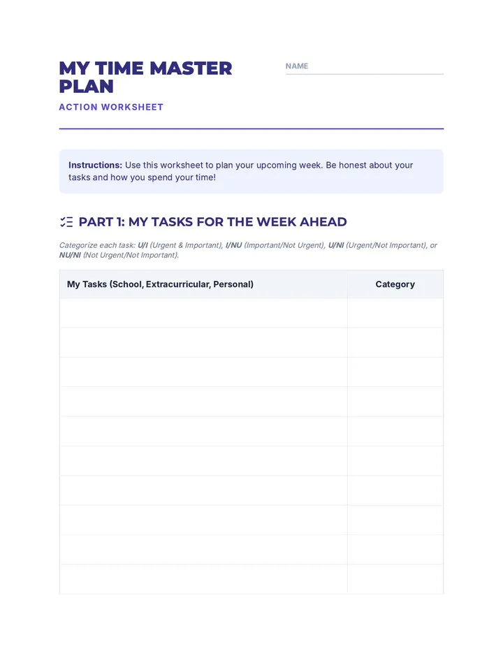 Time Master Worksheet