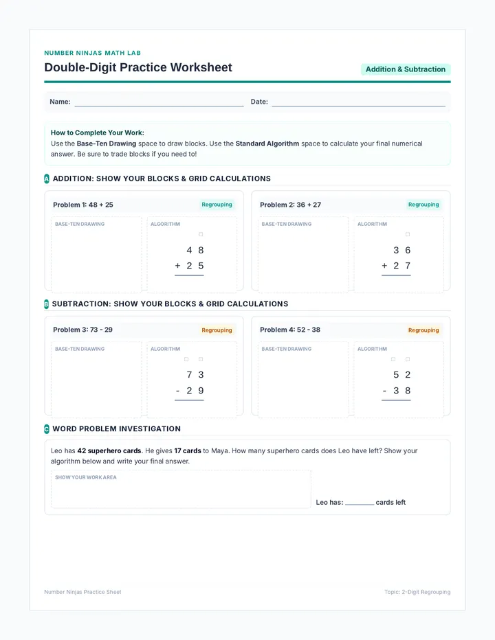 Double Digit Practice Worksheet