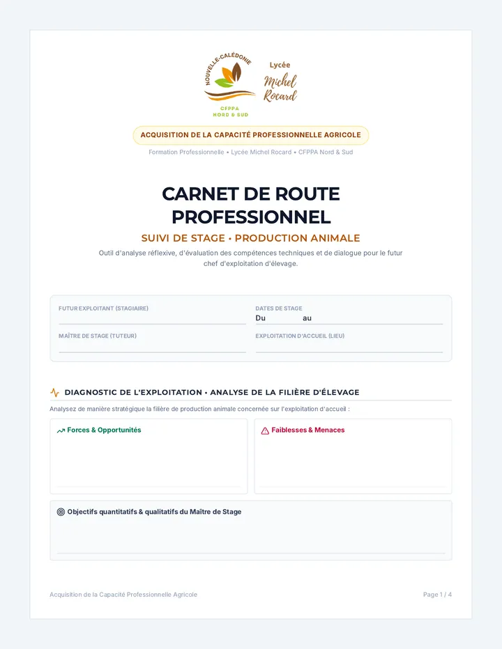 Carnet Route Production Animale