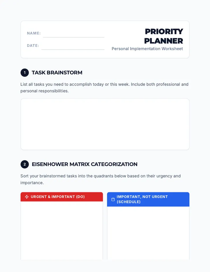 Priority Planner Worksheet