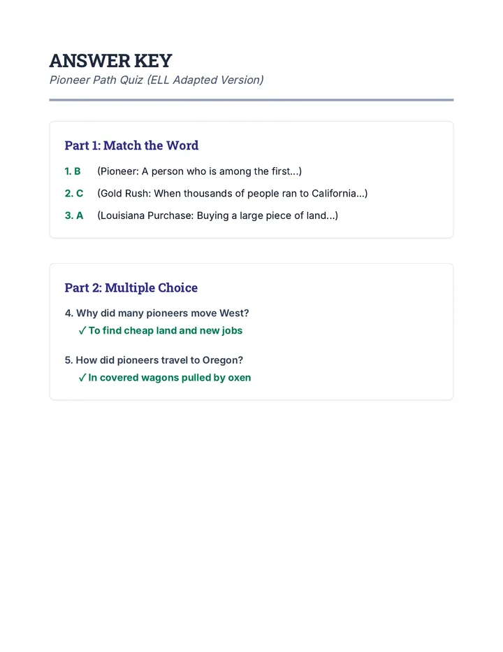 Pioneer Path Answer Key