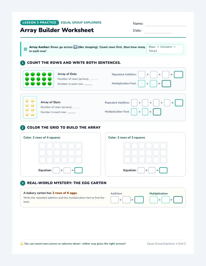 Array Builder Worksheet