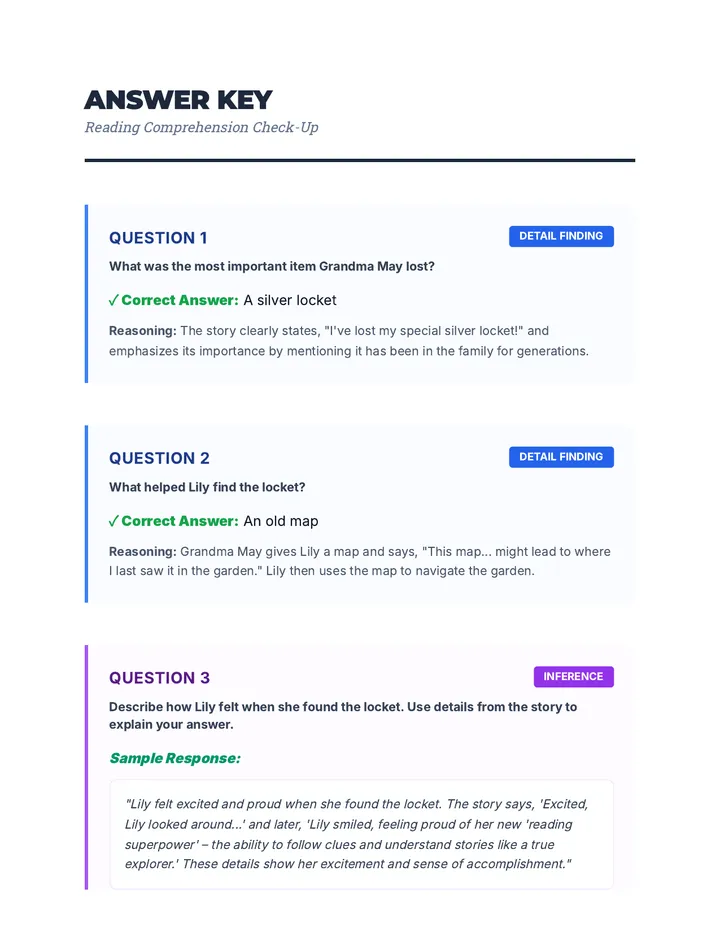 Answer Key for Reading Comprehension Check-Up