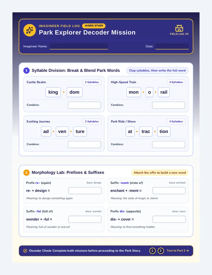 Magic Park Reading Activity