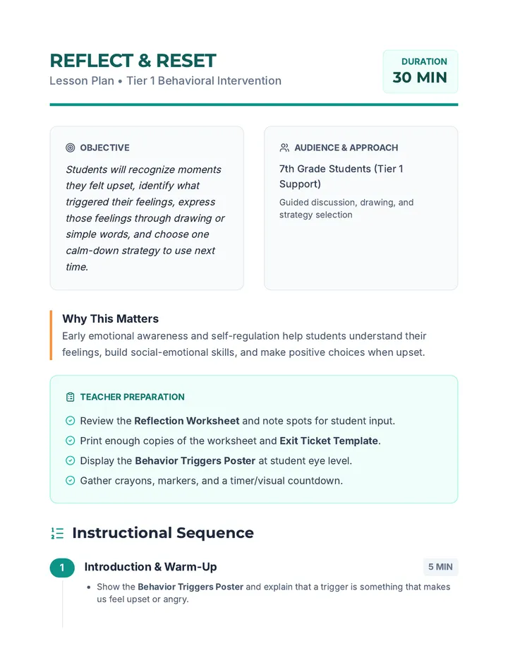 Reflect and Reset Lesson Plan Teacher Guide