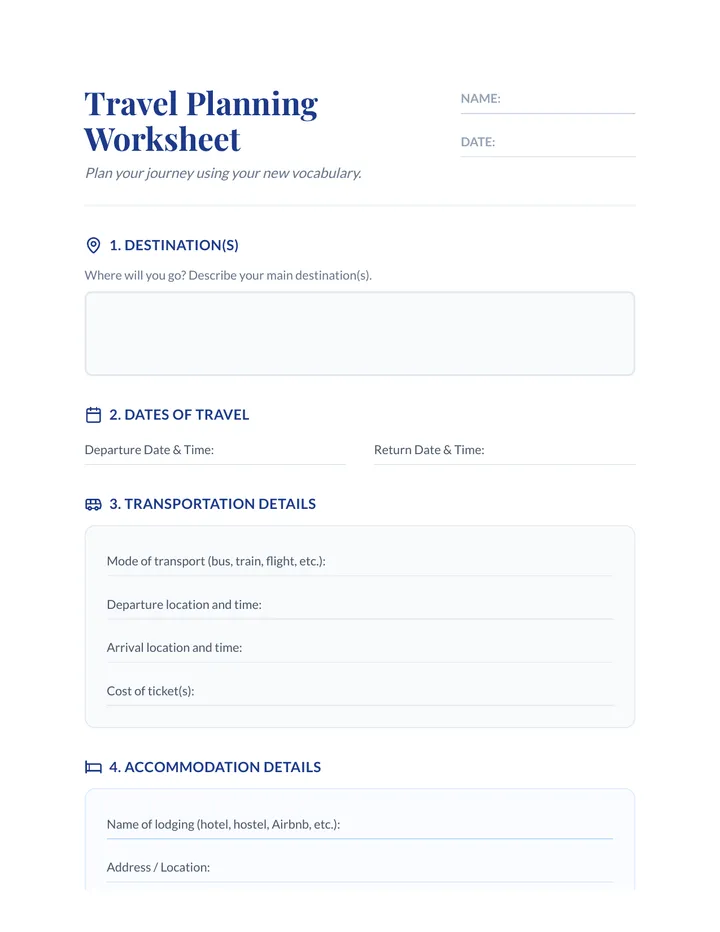Travel Planning Worksheet