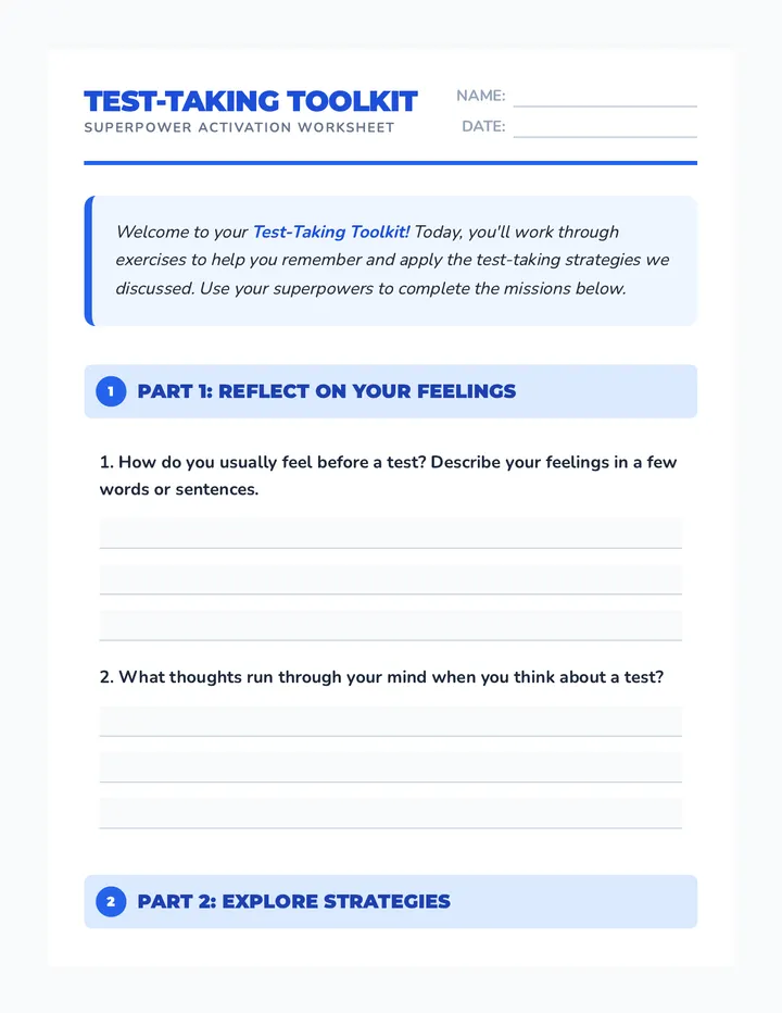 Test-Taking Toolkit Worksheet
