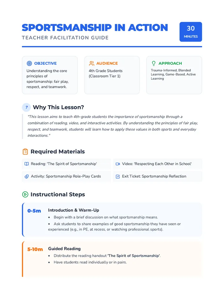 Sportsmanship in Action Lesson Plan