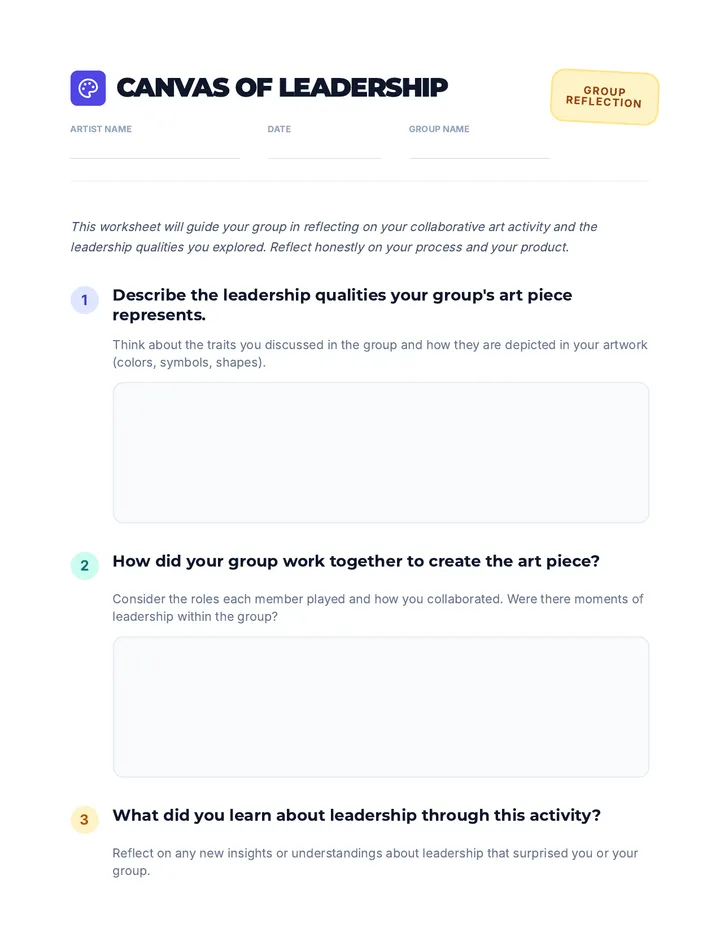 Canvas of Leadership Worksheet