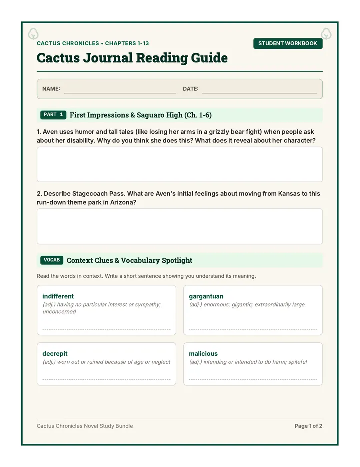 Cactus Journal Reading Guide