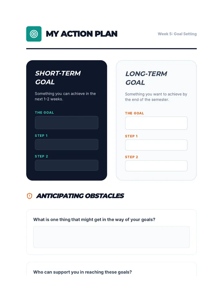 My Action Plan Goals Worksheet