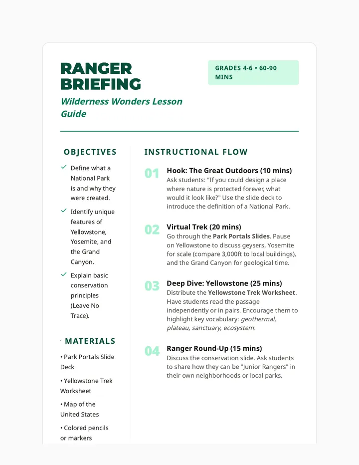 Ranger Briefing Teacher Guide