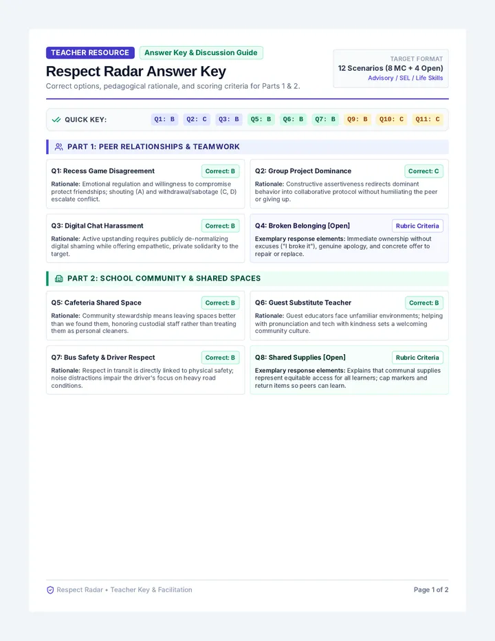 Respect Radar Answer Key