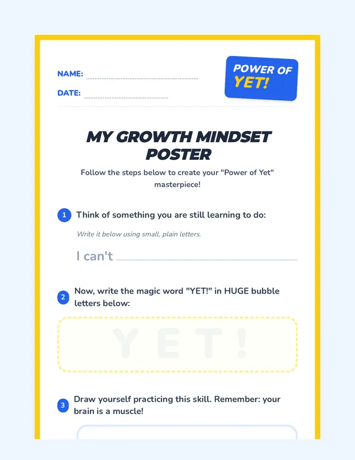 Power of Yet Poster Worksheet