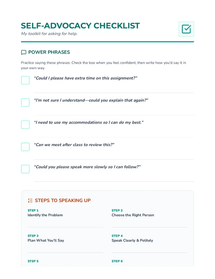 Student Self Advocacy Checklist